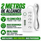 Filtro de Linha 5 Tomadas + 4 USB + 1 USB-C • Bivolt 110V/220V • 2500W • Cabo 2m • Interruptor