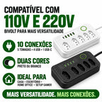 Filtro de Linha 5 Tomadas + 4 USB + 1 USB-C • Bivolt 110V/220V • 2500W • Cabo 2m • Interruptor
