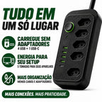 Filtro de Linha 5 Tomadas + 4 USB + 1 USB-C • Bivolt 110V/220V • 2500W • Cabo 2m • Interruptor