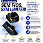 Microfone de Lapela Sem Fio Duplo a'GOLD • USB-C e Lightning • Redução de Ruído