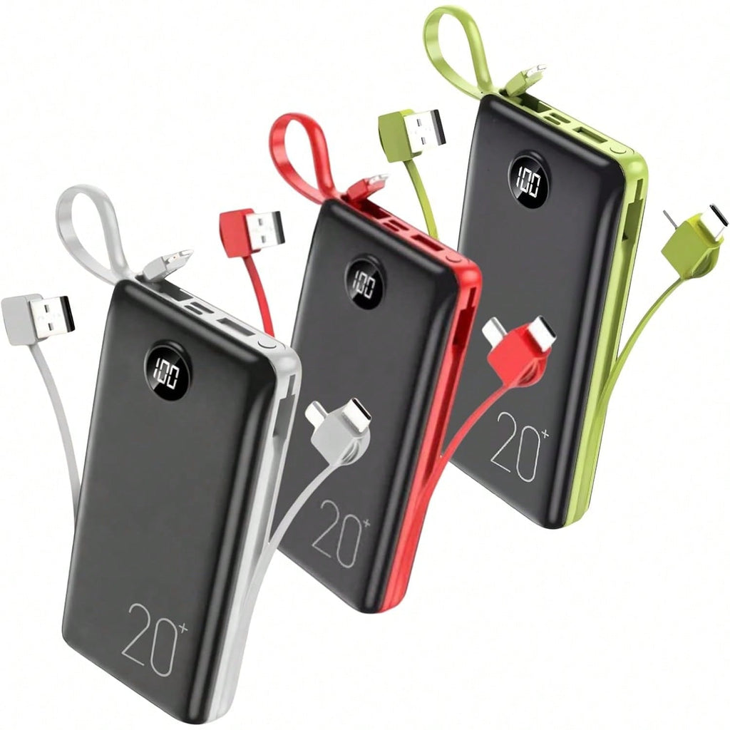 Power Bank Peining 20.000mAh com Cabos Integrados • Carga rápida • USB-C • Lightning • Display digital