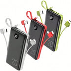 Power Bank Peining 20.000mAh com Cabos Integrados • Carga rápida • USB-C • Lightning • Display digital