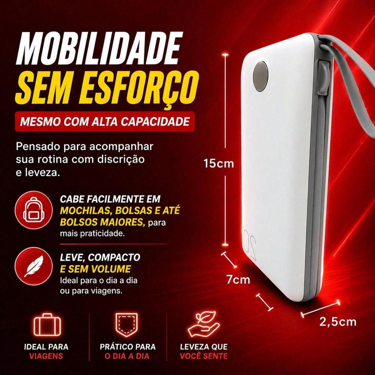 Power Bank Peining 20.000mAh com Cabos Integrados • Carga rápida • USB-C • Lightning • Display digital