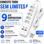 Filtro de Linha 5 Tomadas + 2 USB + 2 USB-C • Bivolt 110V/220V • 2500W • Cabo 2m • Interruptor
