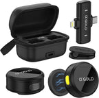 Microfone de Lapela Sem Fio Duplo a'GOLD • USB-C e Lightning • Redução de Ruído