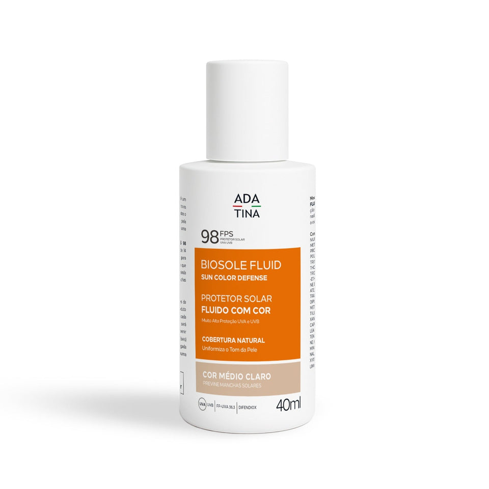 Protetor Solar com Cor Médio Claro Cobertura Natural e Toque Seco - Biosole Fluido FPS 98 40ml