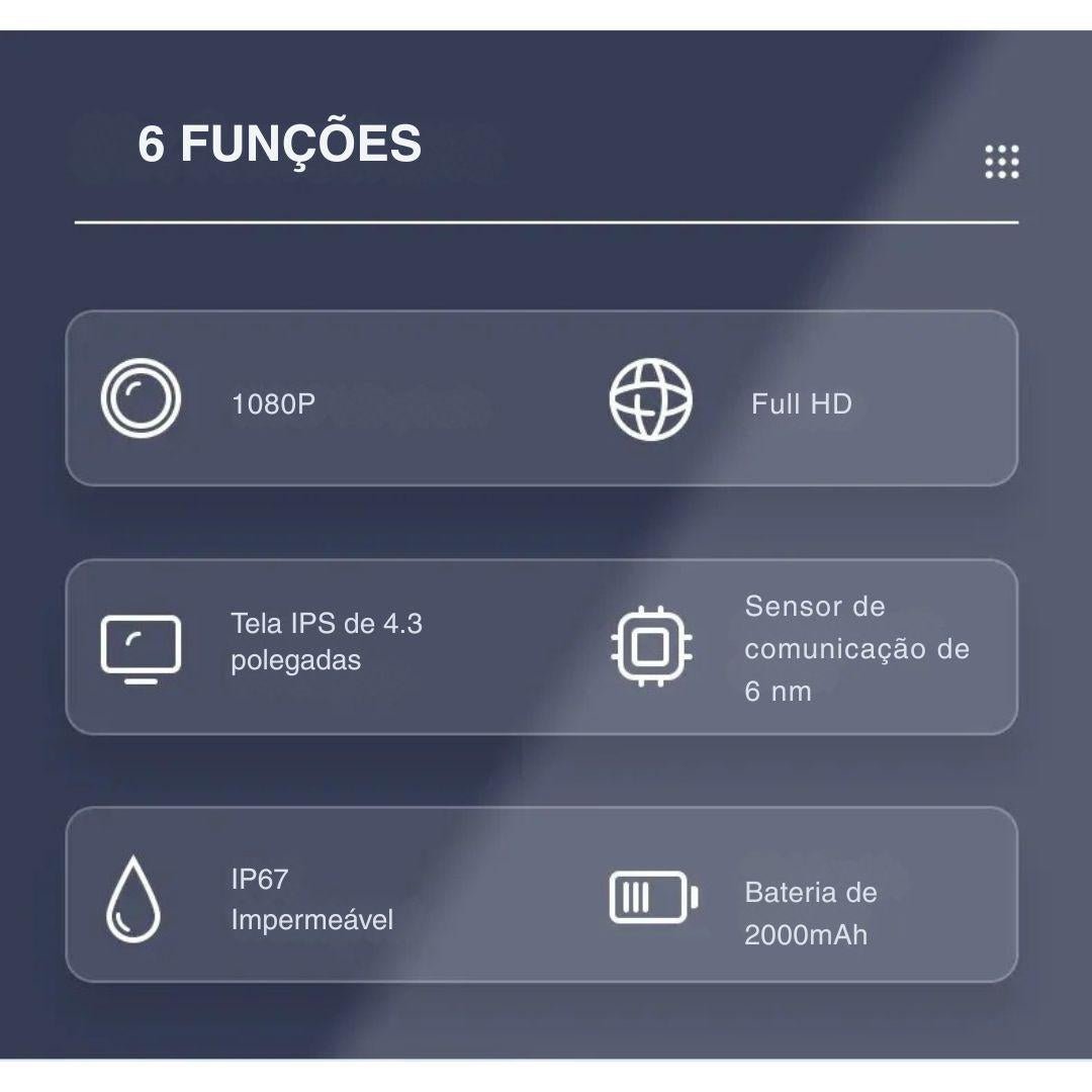 Câmera Endoscópica 8mm Full HD 1080P - Tela IPS 4,3" e IP67