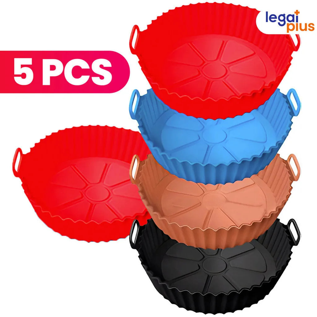 Conjunto de 5 Formas de Silicone Para Air Fryer Forno Microondas Fritadeira Assadeira Reutilizável Antiaderente