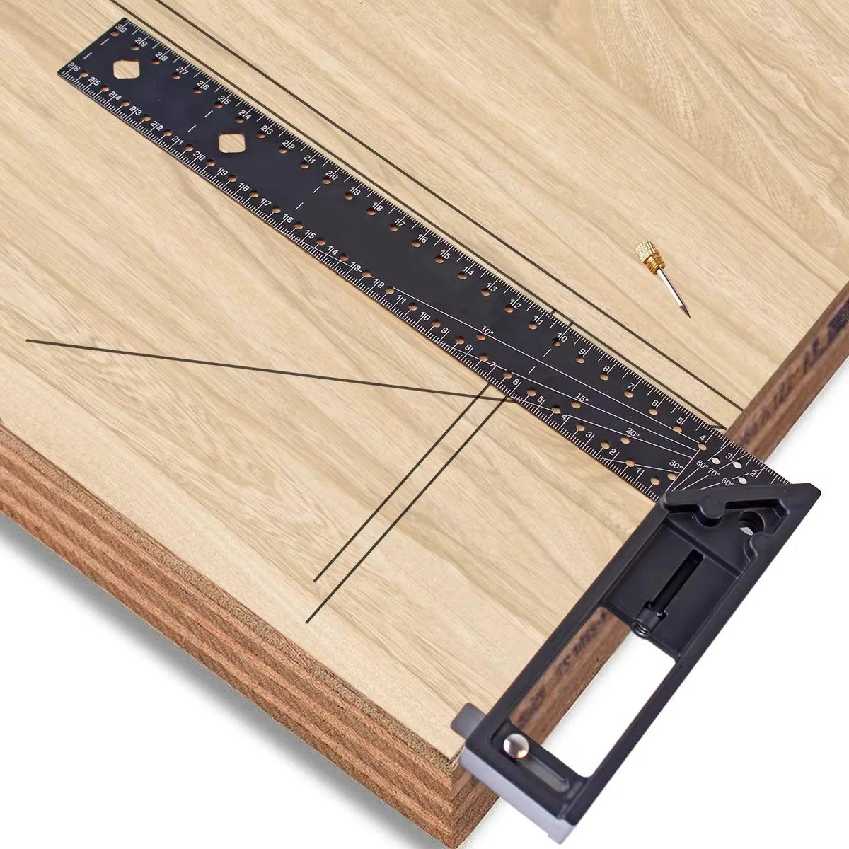 Esquadro de Precisão, Marcações em Multiângulos com Gabarito de Furação - AngleMaster
