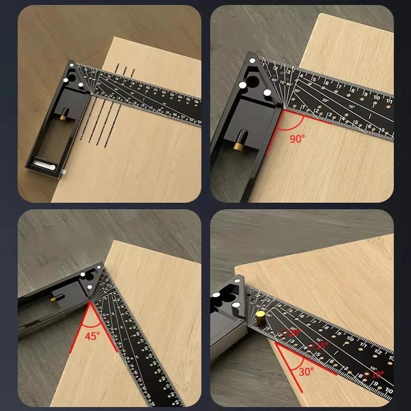 Esquadro de Precisão, Marcações em Multiângulos com Gabarito de Furação - AngleMaster