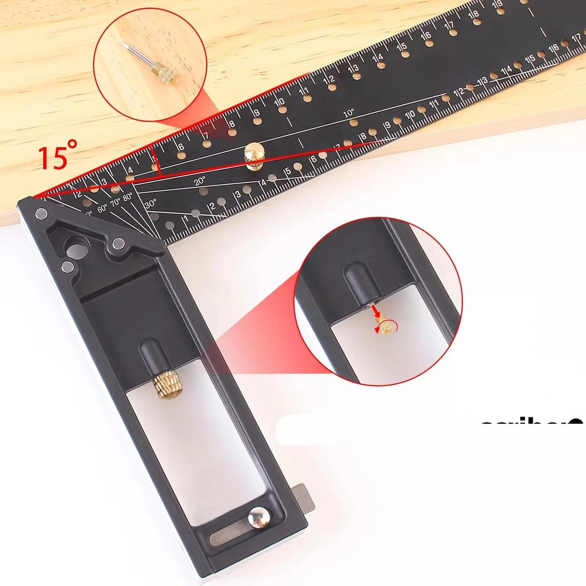 Esquadro de Precisão, Marcações em Multiângulos com Gabarito de Furação - AngleMaster