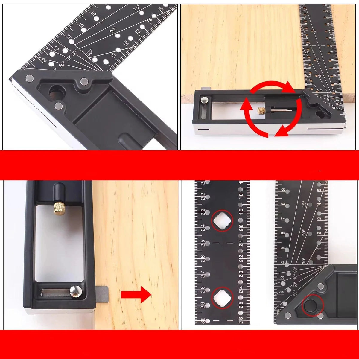 Esquadro de Precisão, Marcações em Multiângulos com Gabarito de Furação - AngleMaster