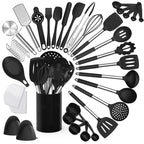 Kit Completo 43 Utensilios de Cozinha em Silicone — Cabo Inox, Antiaderente e Resistente ao Calor