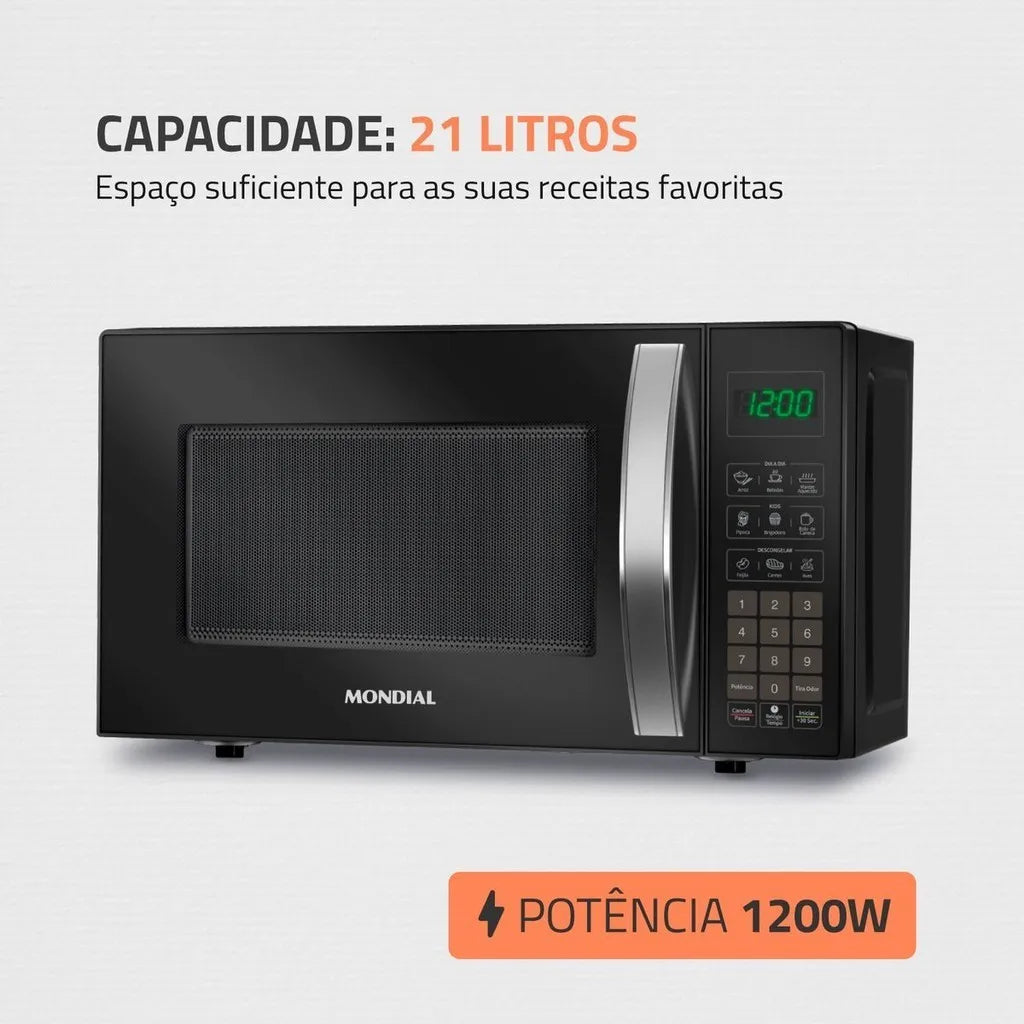 Micro-Ondas Mondial  21 Litros MO-01-21-B Preto 1200W Display Digital