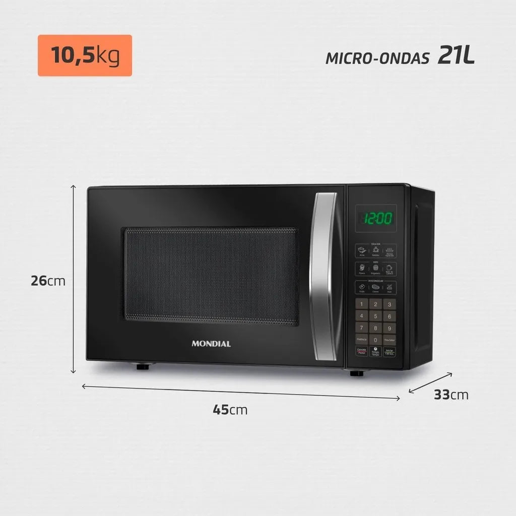 Micro-Ondas Mondial  21 Litros MO-01-21-B Preto 1200W Display Digital