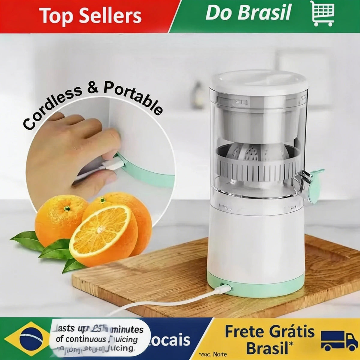 Novo Extrator de Suco Portátil para Casa, Espremedor Elétrico Recarregável por USB, Alta Produção de Suco para Laranja