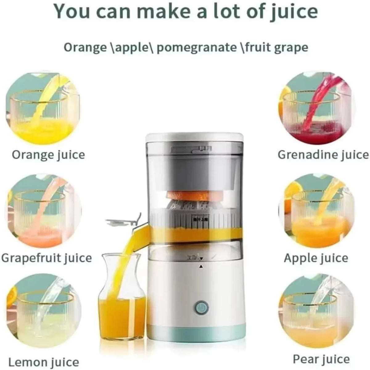 Novo Extrator de Suco Portátil para Casa, Espremedor Elétrico Recarregável por USB, Alta Produção de Suco para Laranja