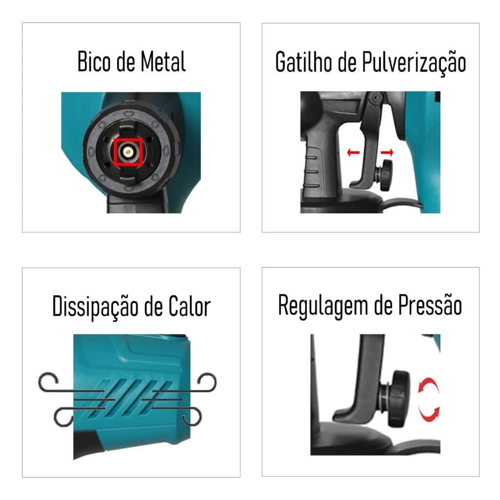 Pistola de Pintura Elétrica com Compressor 450W e Reservatório 800ml