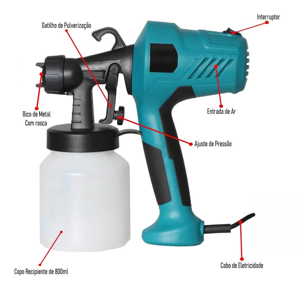 Pistola de Pintura Elétrica com Compressor 450W e Reservatório 800ml