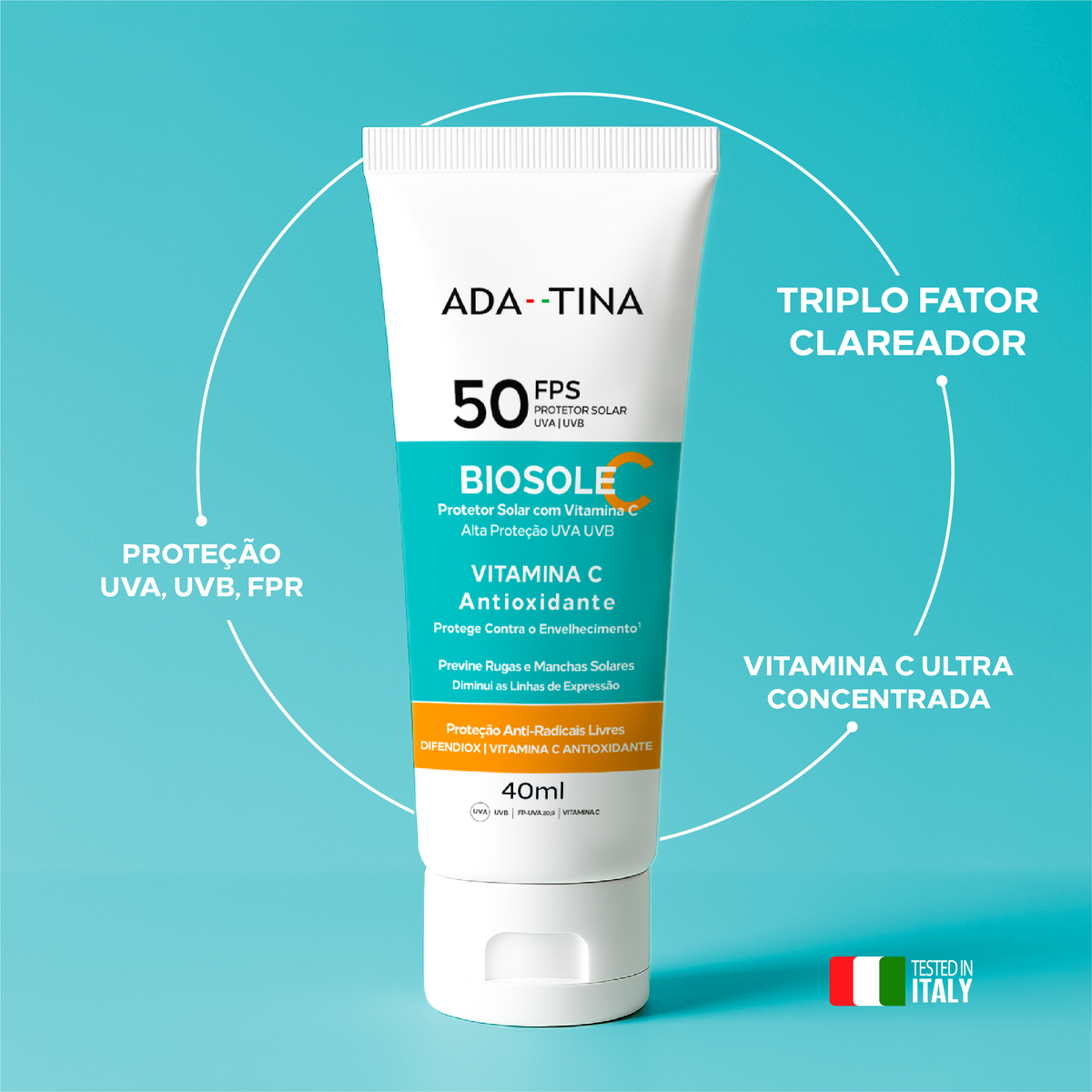 Kit 2 unidades Protetor Solar 12HS Triplo Fator Clareador Biosole C FPS 50 - 40ml