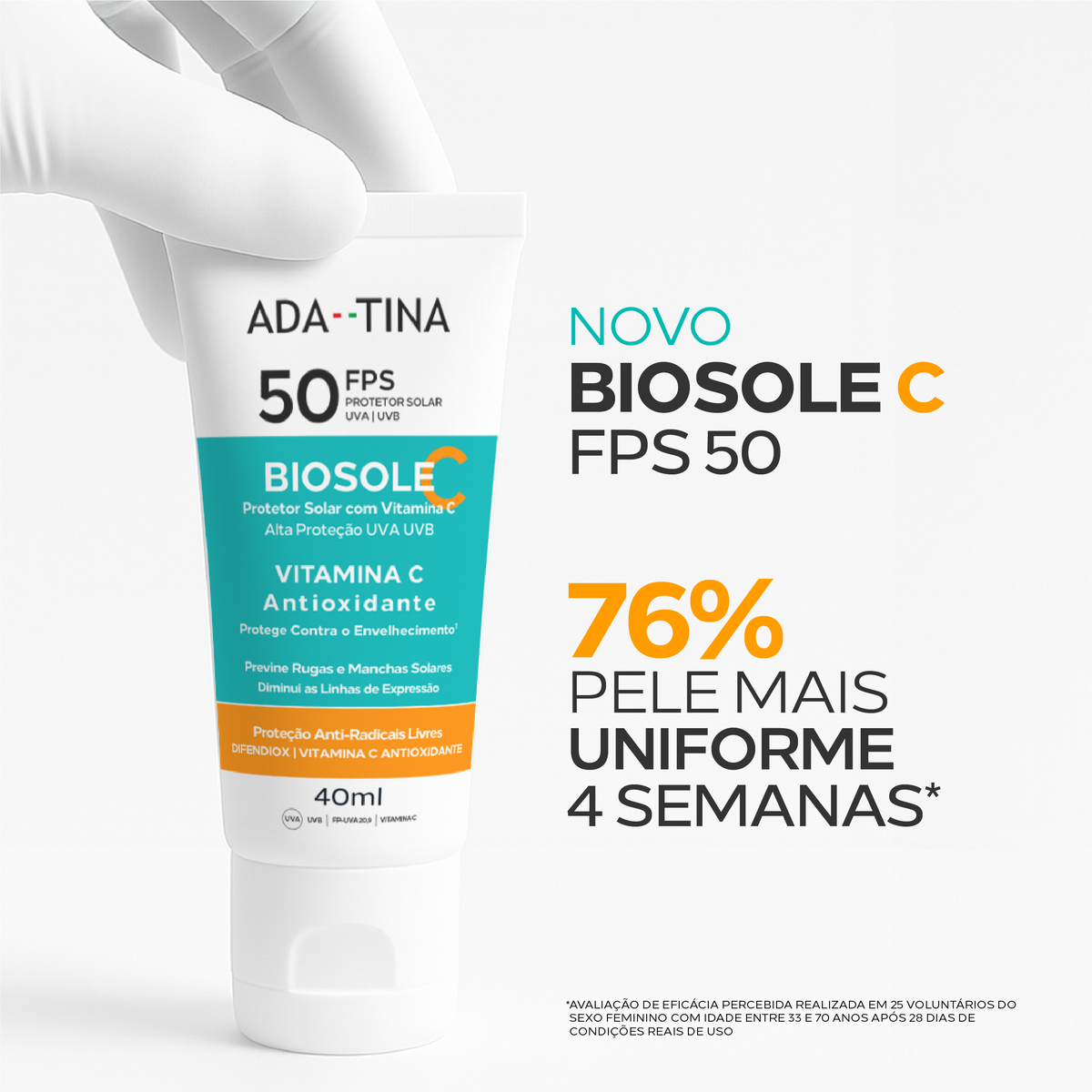 Kit 2 unidades Protetor Solar 12HS Triplo Fator Clareador Biosole C FPS 50 - 40ml